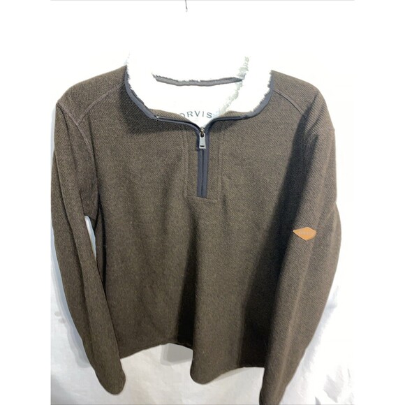 Orvis Men’s Pullover Jacket Size Medium Brown Fleece Lined Outdoors Warmth Field - Picture 1 of 12